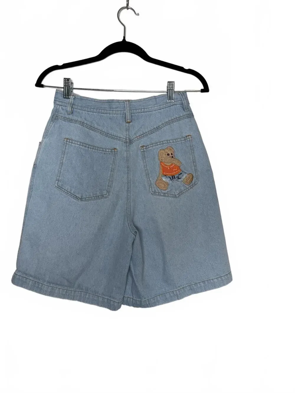 Vintage 90s Light Wash Denim Long Shorts with Bear Patch Jorts